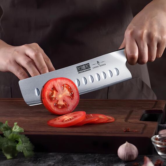 HOSHANHO Küchenmesser Nakiri Japanisches Kochmesser 18 cm Edelstahl Scharfe Messer mit hohem Kohlenstoffgehalt Hackmesser, Mehrzweck Fleisch Gemüsemesser mit Pakkaholzgriff