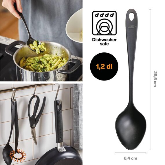 Fiskars Löffel mit spitzer Form, Essential, Kunststoff, Länge: 29,5 cm, Schwarz, 1079057