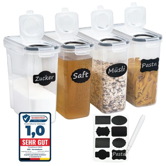 Soz® 2,5L Vorratsdosen 4er Set mit Deckel – BPA-frei, luftdicht, geruchsneutral, stapelbar, mottensicher - Mehl-Schütt-Dose - Küchen-Aufbewahrungs-Box (4)