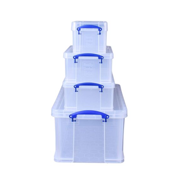 Really Useful Aufbewahrungsboxen 4er-Pack 48 Litre + 12 Litre + 9 Litre + 3 Litre farblos