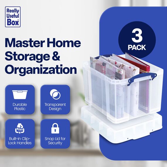 Really Useful Aufbewahrungsboxen 3er-Pack 35 Litre XL transparent