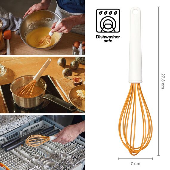 Fiskars Schneebesen mit Silikonbeschichteten Drähten, Länge: 29,7 cm, Kunststoff/Silikon, Orange/Weiß, Functional Form, 1023613