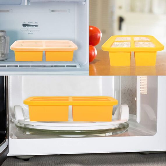 Bangp Suppenbehälter mit Deckel,Silikon Gefrierschalen, Vorratsbehälter für Lebensmittel, große Jumbo-Eiswürfelschale für die Zubereitung von Suppensaucen, 300ml Portion,BPA-frei (2)