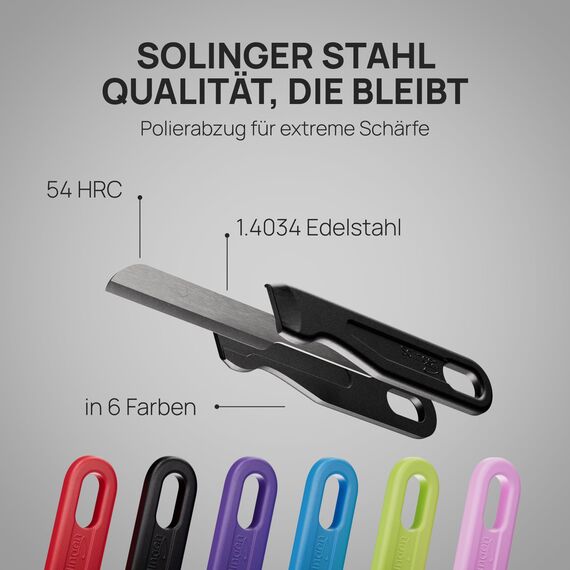 Schwertkrone® Schälmesser 6er Set [MADE IN SOLINGEN - GERMANY] - Gemüsemesser Obstmesser - Küchenmesser klein scharf - Schneidemesser Kartoffelschälmesser - Allzweckmesser (6x bunt - 6cm Klinge)
