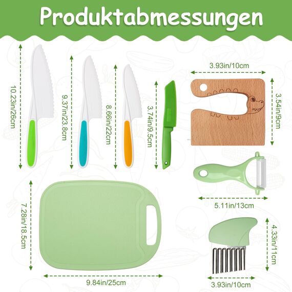 Goodchef Kindermesser 8-teiliges Holzmesser Set,Montessori Messer für Kindermesser ab 2 Jahren, BPA-frei, kinder sicheres Lernmesser,Geschenkidee für kleine Köche(Krokodil)
