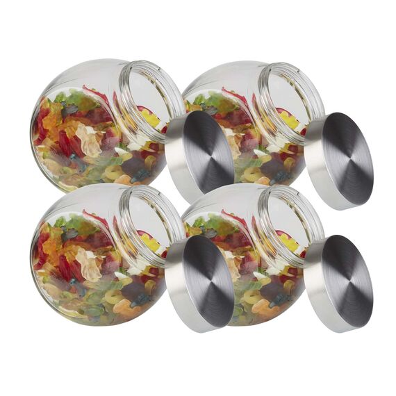 APS Vorratsglas 4er Set - Behälter mit Premium Glaskugel-Optik und Schraubdeckel aus rostfreiem Edelstahl - Aromadichte durch die hochwertigen Schraubdeckel