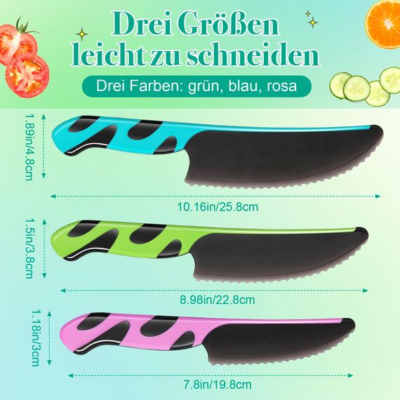 Kindermesser- 3-teilig, Montessori Kindermesser ab 2 Jahren, BPA-frei & sicher, Lernset mit Keramik-Schäler und austauschbarer Kunststoff Klinge, Kinder kochset, Geschenk für Kinderküche