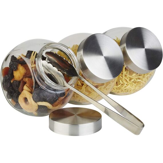 APS Vorratsglas 2er Set - Behälter mit Premium Glaskugel-Optik und Schraubdeckel aus rostfreiem Edelstahl - Aromadichte durch die hochwertigen Schraubdeckel