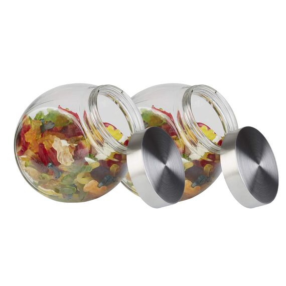 APS Vorratsglas 2er Set - Behälter mit Premium Glaskugel-Optik und Schraubdeckel aus rostfreiem Edelstahl - Aromadichte durch die hochwertigen Schraubdeckel