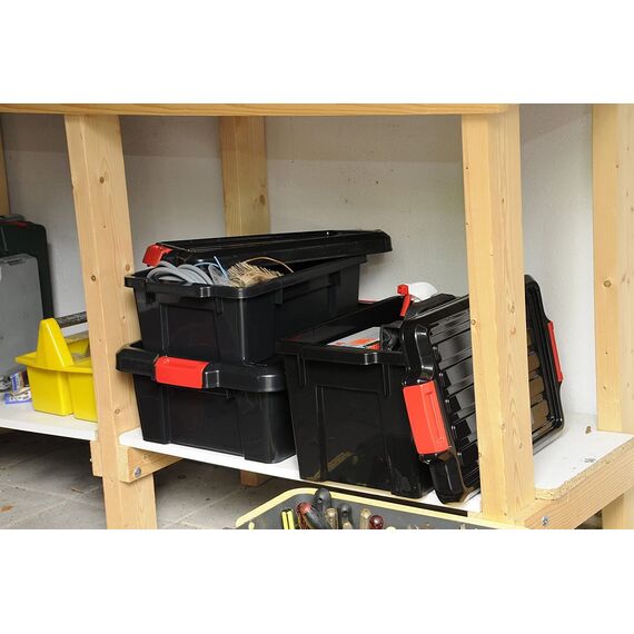 Iris Ohyama, Plastik Aufbewahrungsboxen mit Deckel und Clipverschluss, 50L, 3er Set, Stapelbar, Ineinandergreifend, BPA-frei, Dachboden, Schuppen, Garage, Garage, SK-450, Schwarz