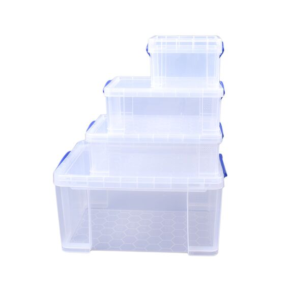 Really Useful Aufbewahrungsboxen 4er-Pack 48 Litre + 12 Litre + 9 Litre + 3 Litre farblos