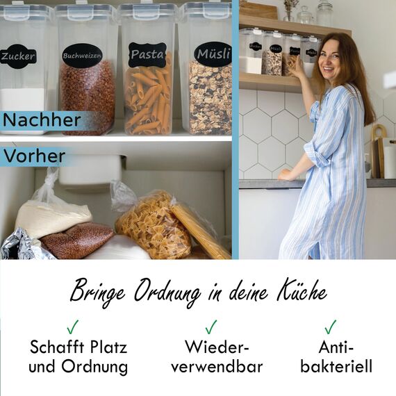 Soz® 2,5L 6er Vorratsdosen Starter-Set mit Deckel - BPA-frei, luftdicht, geruchsneutral, stapelbar, mottensicher - Mehl-Schütt-Dose - Küchen-Aufbewahrungs-Box im 6er Set (6)