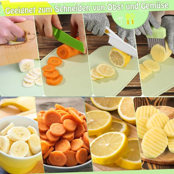 Goodchef Kindermesser 8-teiliges Holzmesser Set,Montessori Messer für Kindermesser ab 2 Jahren, BPA-frei, kinder sicheres Lernmesser,Geschenkidee für kleine Köche(Krokodil)