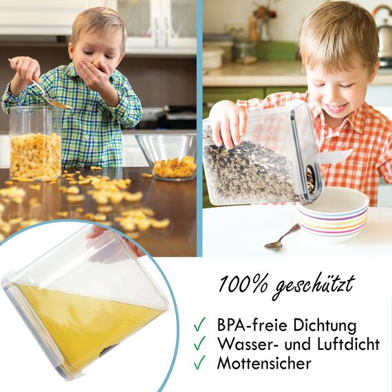 Soz® 2,5L Vorratsdosen 4er Set mit Deckel – BPA-frei, luftdicht, geruchsneutral, stapelbar, mottensicher - Mehl-Schütt-Dose - Küchen-Aufbewahrungs-Box (4)