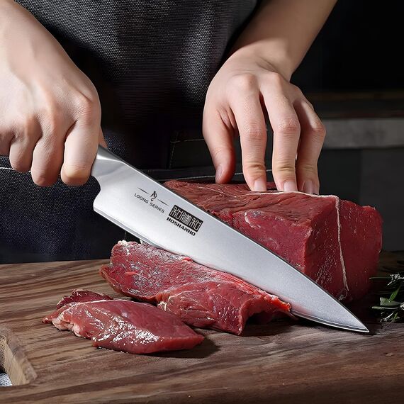 HOSHANHO Messerblock Set mit 8-TLG, Profi Messerset mit Holzblock, Scharf Edelstahl Küchenmesser Set Kochmesser Set für Küche