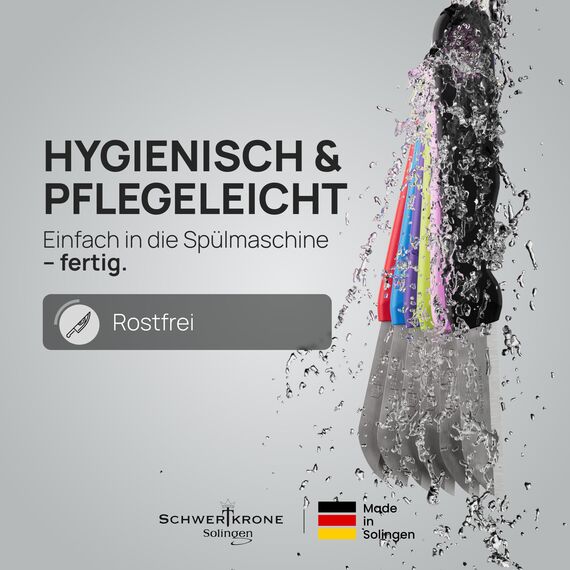 Schwertkrone® Schälmesser 6er Set [MADE IN SOLINGEN - GERMANY] - Gemüsemesser Obstmesser - Küchenmesser klein scharf - Schneidemesser Kartoffelschälmesser - Allzweckmesser (6x bunt - 6cm Klinge)