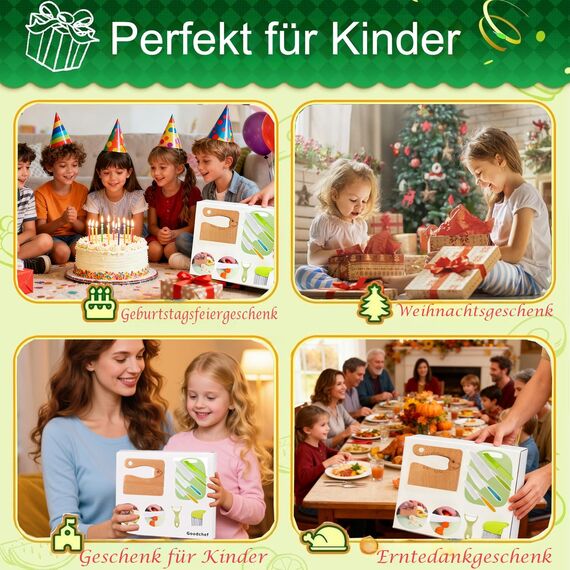 Goodchef Kindermesser 8-teiliges Holzmesser Set,Montessori Messer für Kindermesser ab 2 Jahren, BPA-frei, kinder sicheres Lernmesser,Geschenkidee für kleine Köche(Krokodil)