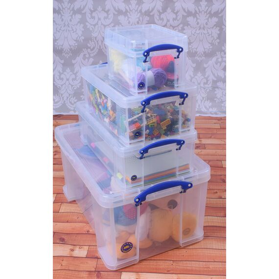 Really Useful Aufbewahrungsboxen 4er-Pack 48 Litre + 12 Litre + 9 Litre + 3 Litre farblos