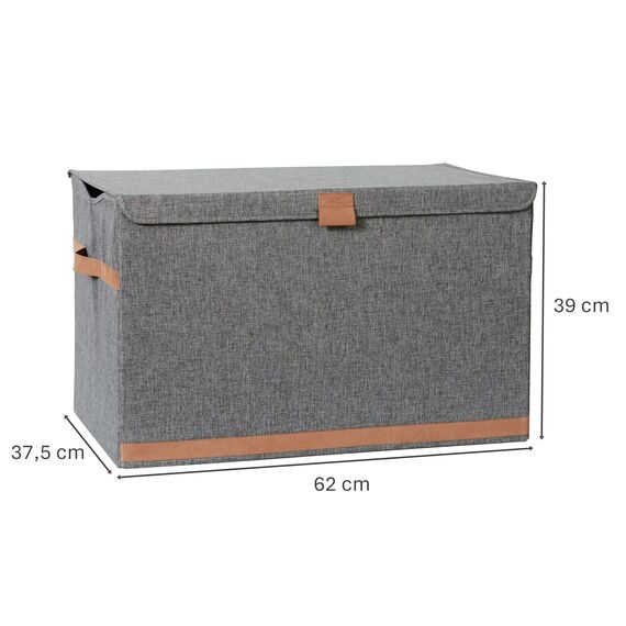LOVE IT STORE IT Premium Aufbewahrungsbox mit Deckel groß - Truhe aus Leinen - Verstärkt mit Holz - Extra stabil - Grau - 62x37,5x39 cm