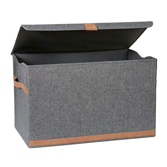 LOVE IT STORE IT Premium Aufbewahrungsbox mit Deckel groß - Truhe aus Leinen - Verstärkt mit Holz - Extra stabil - Grau - 62x37,5x39 cm