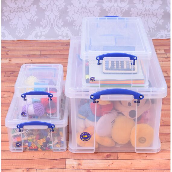 Really Useful Aufbewahrungsboxen 4er-Pack 48 Litre + 12 Litre + 9 Litre + 3 Litre farblos
