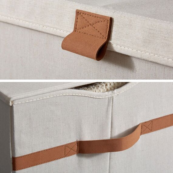 LOVE IT STORE IT Premium Große Aufbewahrungsbox mit Deckel - Truhe für Wohnzimmer - Aus hochwertigem Stoff - Extra stabil - Beige - 62x37,5x39 cm