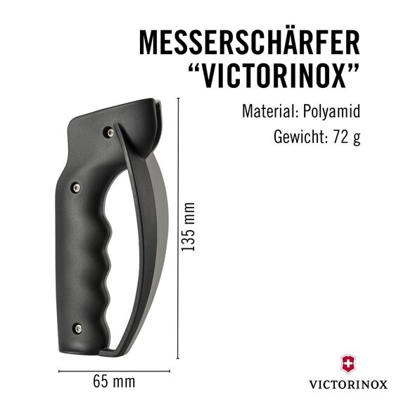 Victorinox Profi Messerschärfer, Messerschleifer, Knife Sharpener, Robuster Kunststoffgriff, Swiss Made, Zweifarbig, Schwarz/Grau