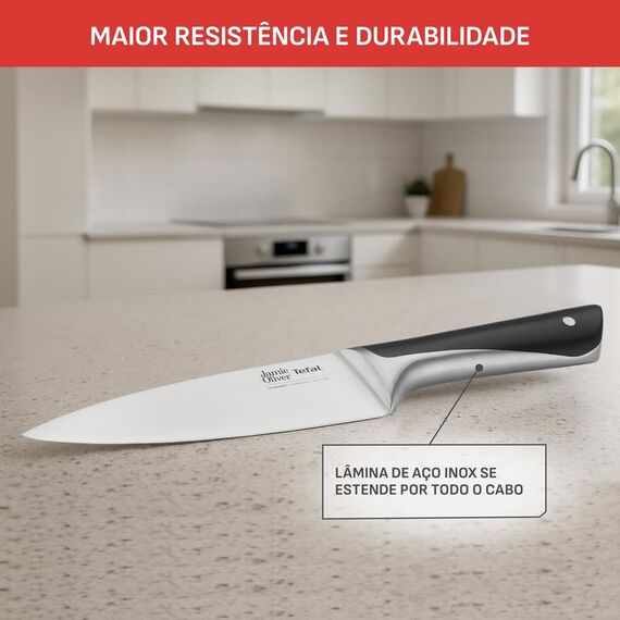 Tefal Jamie Oliver 4-teiliges Messerset, Kochmesser, Santokumesser, Universalmesser, Schälmesser, unverwechselbares Design, eisgehärtet, widerstandsfähige Klingen, Edelstahl/Schwarz, K267S4