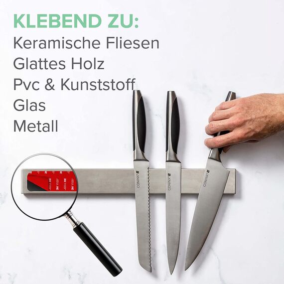 Coninx Magnetleiste Messer 40 cm – Magnetischer Messerhalter aus Edelstahl mit 1400 Gauss – Starke Haftkraft, ohne Bohren montierbar, rostfrei & hygienisch – Messerleiste für Küche
