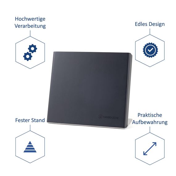 Hanseküche Messerblock - Messerhalter ohne Messer aus Holz Messerbrett (Akazie Schwarz Metallboden, Einseitig)