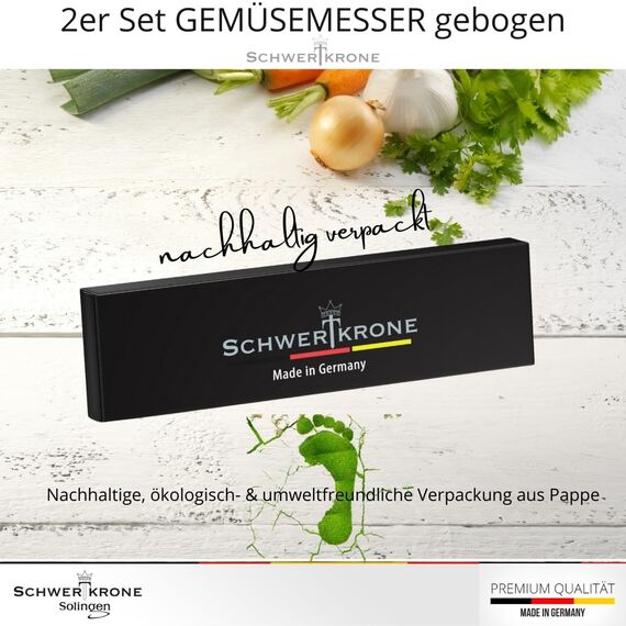 Schwertkrone® Schälmesser gebogen 2er Set [MADE IN SOLINGEN - GERMANY] - Gemüsemesser Obstmesser - Küchenmesser klein scharf - Schneidemesser Kartoffelschälmesser - Allzweckmesser (2x6cm gebogen)