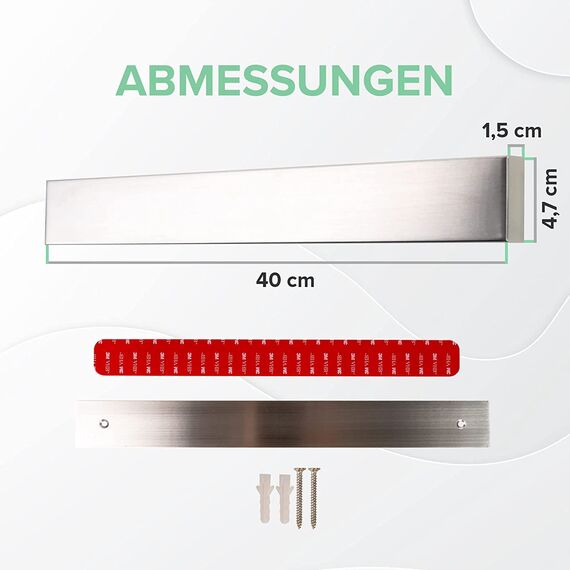Coninx Magnetleiste Messer 40 cm – Magnetischer Messerhalter aus Edelstahl mit 1400 Gauss – Starke Haftkraft, ohne Bohren montierbar, rostfrei & hygienisch – Messerleiste für Küche