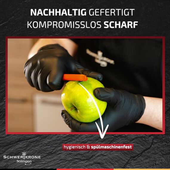 Schwertkrone Küchenmesser Set - Scharfe Gemüsemesser - Schälmesser gerade/gebogen und Sparschäler/Kartoffelschäler rot - Made in Solingen