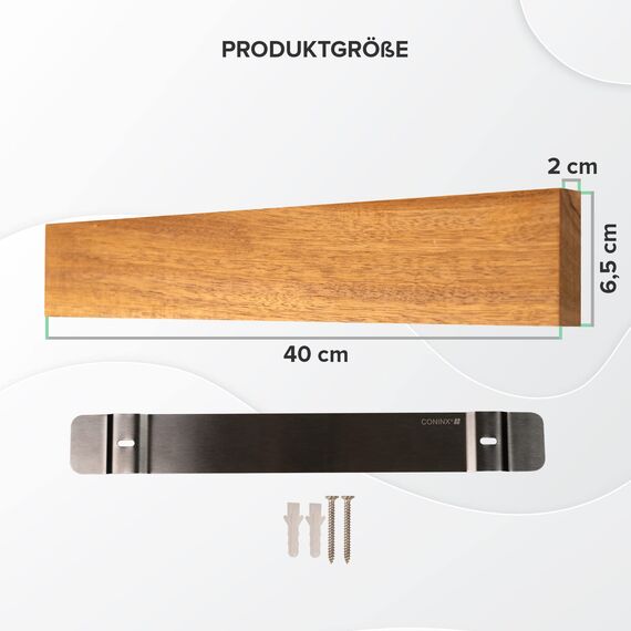 Coninx Magnetleiste Messer Holz 40cm | Küchenmesser Messerhalter Magnetisch mit extra starkem Magnet | Magnetstreifen Wandmontage | Magnetischer Messerblock aus Akazienholz