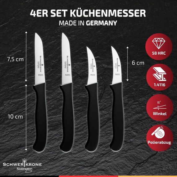 Schwertkrone® Schälmesser gebogen & gerade [MADE IN SOLINGEN - GERMANY] - Gemüsemesser Obstmesser - Küchenmesser klein scharf Schneidemesser Kartoffelschälmesser - Allzweckmesser (6cm +7,5cm)