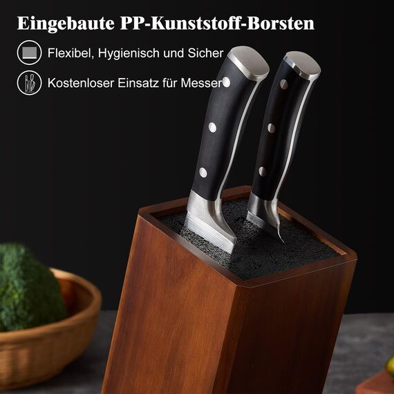 ENOKING Akazienholz Messerhalter mit Abnehmbaren Kunststoffborsten, Universal Messerblock für die Küchenzeile