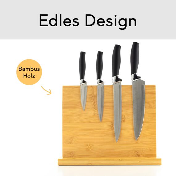 Hanseküche Messerblock - Messerhalter ohne Messer aus Holz Messerbrett (Bambus Braun, Doppelseitig)