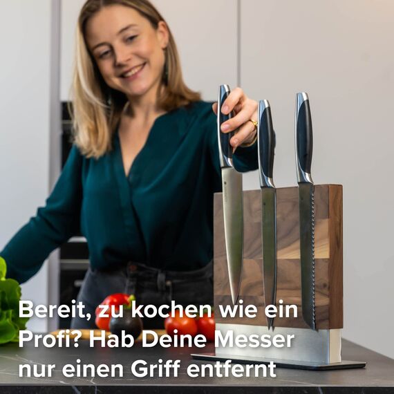 Coninx Messerblock Magnetisch Doppelseitig | Messerhalter Magnetisch ohne Messer | Küchenmesser Knife Holder mit Starkem Magnet | Messerständer Magnetisch Messerbrett Beidseitig Rutschfest | Walnuß