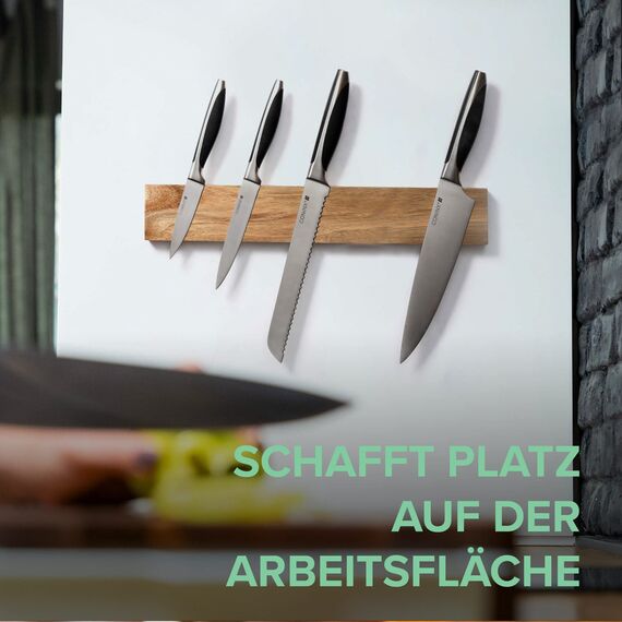 Coninx Magnetleiste Messer Holz 40cm | Küchenmesser Messerhalter Magnetisch mit extra starkem Magnet | Magnetstreifen Wandmontage | Magnetischer Messerblock aus Akazienholz
