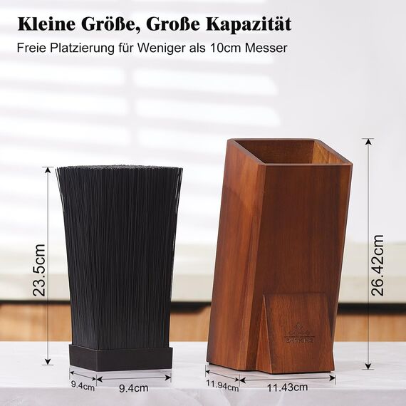 ENOKING Akazienholz Messerhalter mit Abnehmbaren Kunststoffborsten, Universal Messerblock für die Küchenzeile