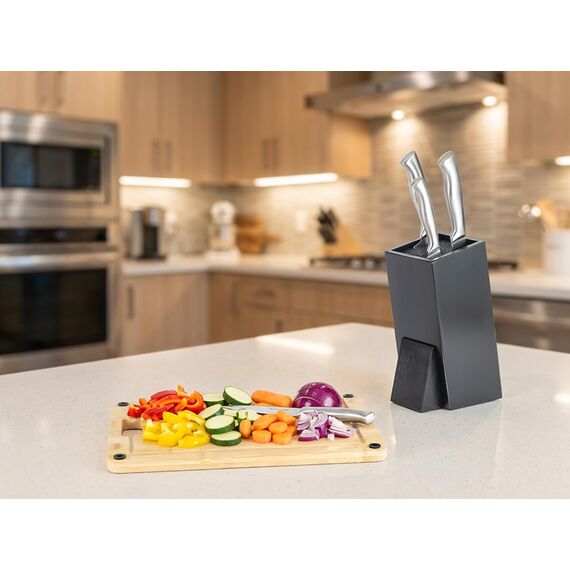 Hanseküche Messerblock - Messerhalter ohne Messer aus Holz Messerbrett (Bambus Schwarz, Quadratisch Schräg einfach)