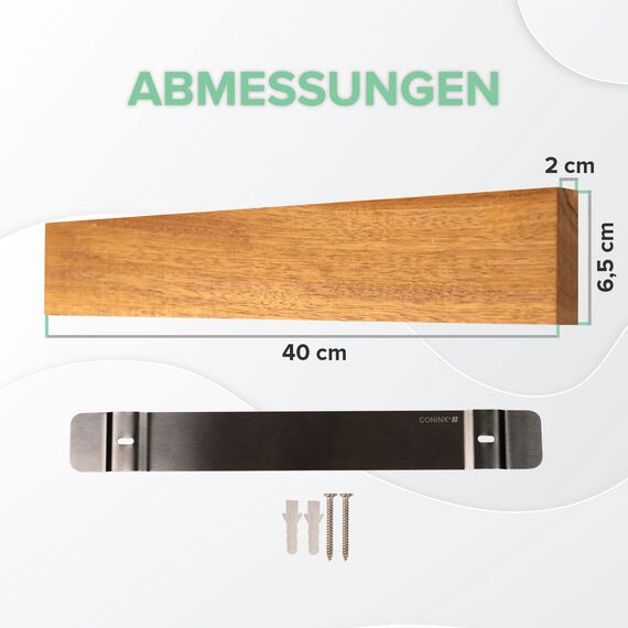 Coninx Magnetleiste Messer Holz 40cm | Küchenmesser Messerhalter Magnetisch mit extra starkem Magnet | Magnetstreifen Wandmontage | Magnetischer Messerblock aus Akazienholz
