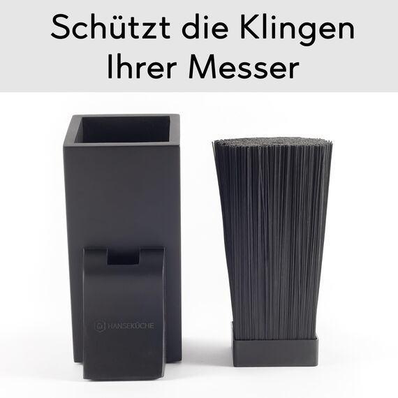 Hanseküche Messerblock - Messerhalter ohne Messer aus Holz Messerbrett Schwarz Borsteneinsatz Dunkel Einsatz Hochwertig Leer Groß Quadratisch Unbestückt (Kautschukholz, Quadratisch Schräg)
