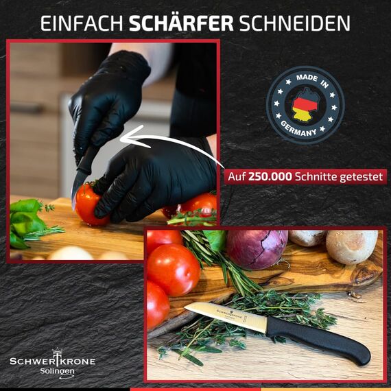 Schwertkrone® Schälmesser gebogen & gerade [MADE IN SOLINGEN - GERMANY] - Gemüsemesser Obstmesser - Küchenmesser klein scharf Schneidemesser Kartoffelschälmesser - Allzweckmesser (6cm +7,5cm)
