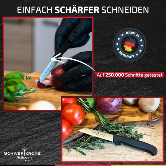 Schwertkrone® Schälmesser 2er Set [MADE IN SOLINGEN - GERMANY] - Gemüsemesser Obstmesser - Küchenmesser klein scharf - Schneidemesser Kartoffelschälmesser - Allzweckmesser rostfrei (2x7,5 cm gerade)