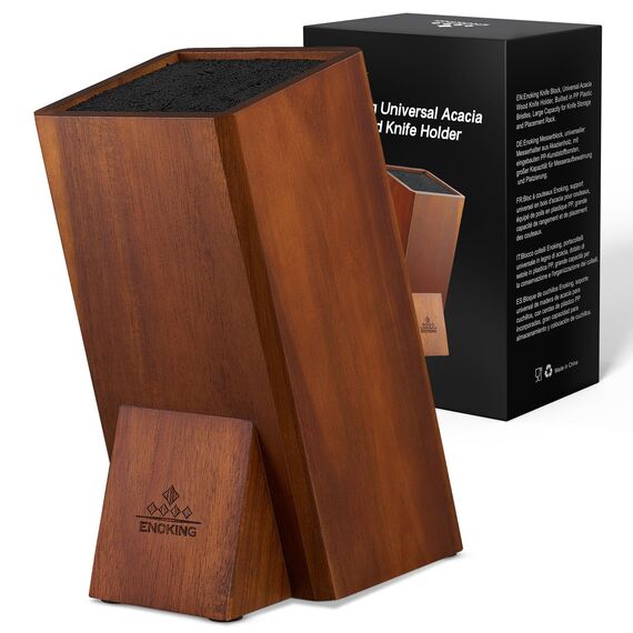 ENOKING Akazienholz Messerhalter mit Abnehmbaren Kunststoffborsten, Universal Messerblock für die Küchenzeile