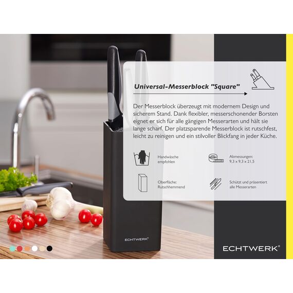 Echtwerk Universal-Messerblock Square, Messerhalter, Küchenmesser-Organizer, praktischer Messerständer, platzsparende Messeraufbewahrung mit Borsteneinsatz, flexibel bestückbar, schwarz, 30 cm