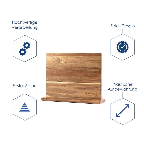 Hanseküche Messerblock - Messerhalter ohne Messer aus Holz Messerbrett (Akazie Braun, Doppelseitig)
