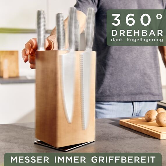 WALDWERK Design Messerblock ohne Messer - Messerblock magnetisch und drehbar aus edlem Eichenholz - Messerhalter für Messer