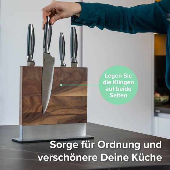 Coninx Messerblock Magnetisch Doppelseitig | Messerhalter Magnetisch ohne Messer | Küchenmesser Knife Holder mit Starkem Magnet | Messerständer Magnetisch Messerbrett Beidseitig Rutschfest | Walnuß